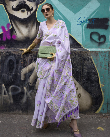 Lavender Handloom Silk Parsi Weaving Saree