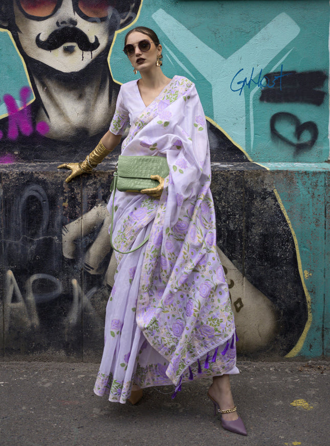 Lavender Handloom Silk Parsi Weaving Saree