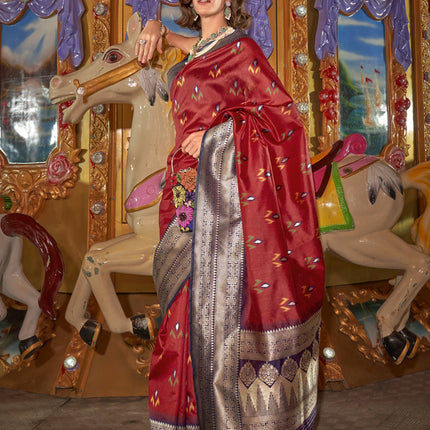 Hot Read Handloom Silk Hand Woven Saree