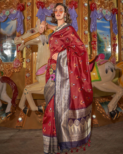 Hot Read Handloom Silk Hand Woven Saree