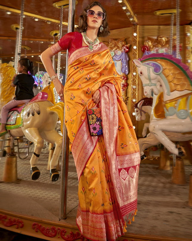 Golden Yellow Handloom Silk Hand Woven Saree