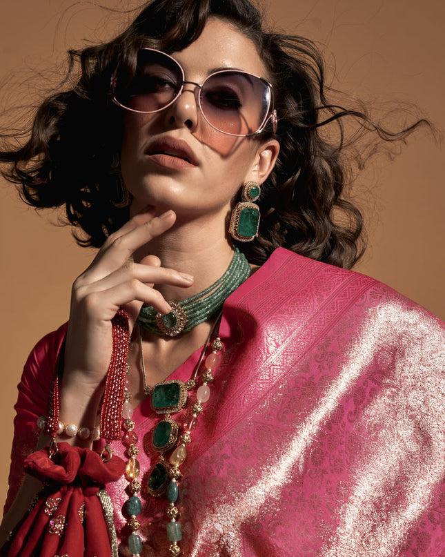 Magenta Kanjivaram Silk Hand Woven Saree