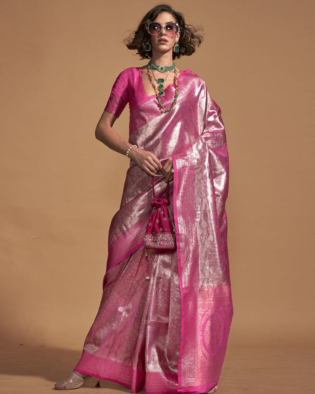 Magenta Kanjivaram Silk Hand Woven Saree
