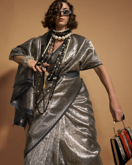 Golden Kanjivaram Silk Hand Woven Saree