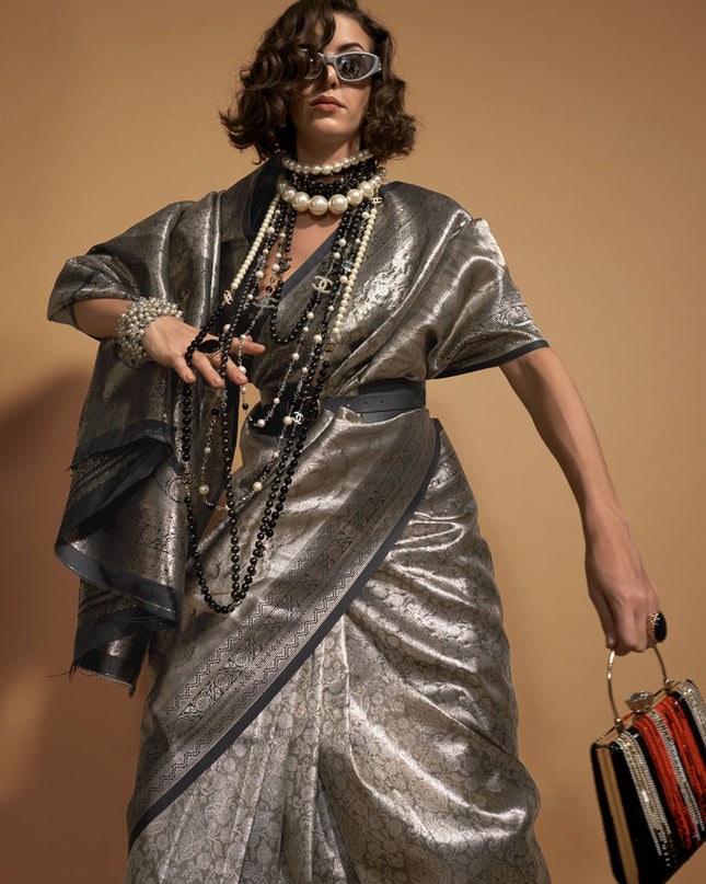 Golden Kanjivaram Silk Hand Woven Saree