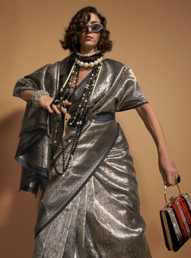 Golden Kanjivaram Silk Hand Woven Saree