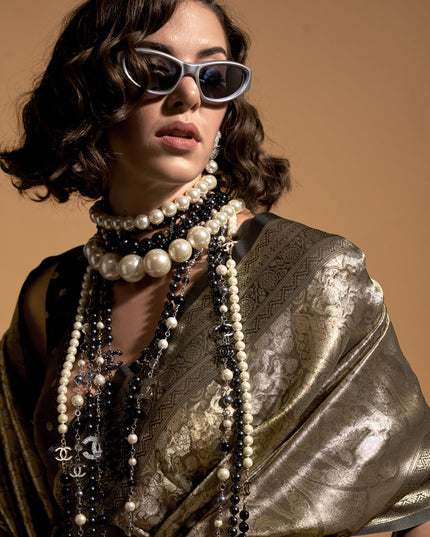 Golden Kanjivaram Silk Hand Woven Saree