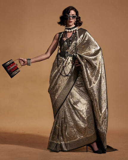 Golden Kanjivaram Silk Hand Woven Saree