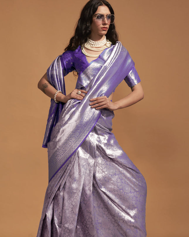 Purple Kanjivaram Silk Hand Woven Saree