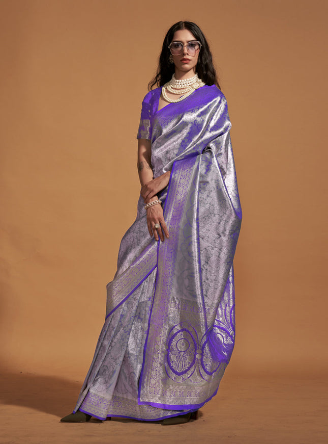 Purple Kanjivaram Silk Hand Woven Saree