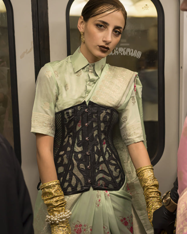 Pistachio Green Habutai Silk Handloom Weaving Saree