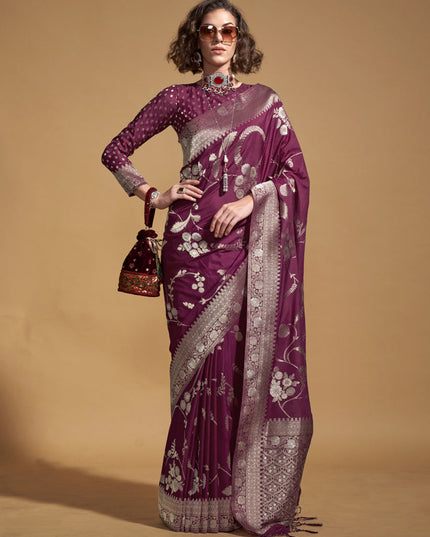 Wine Pure Georgette Silk Weaving Saree