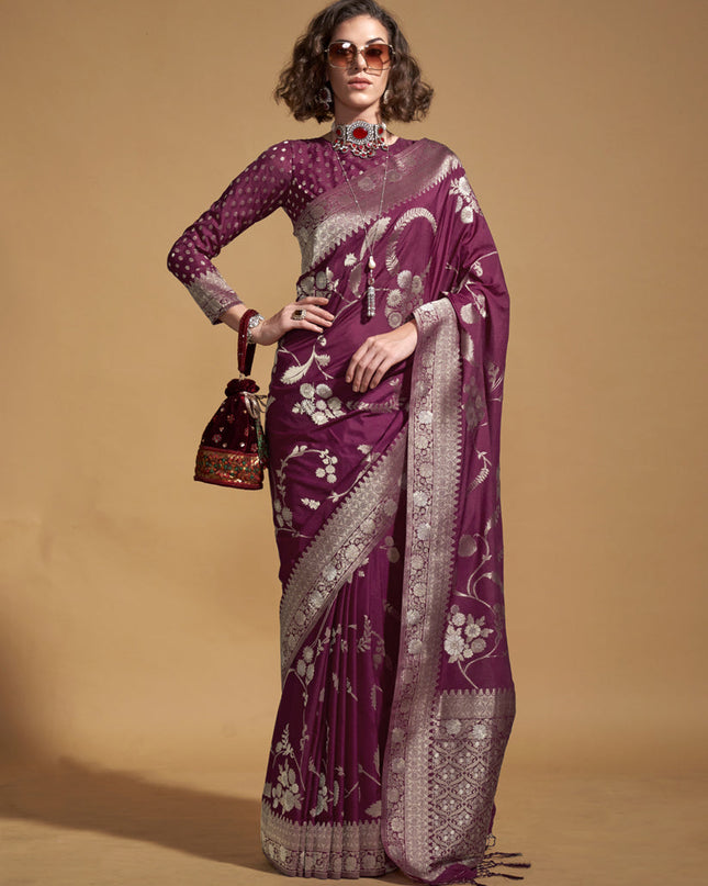Wine Pure Georgette Silk Weaving Saree