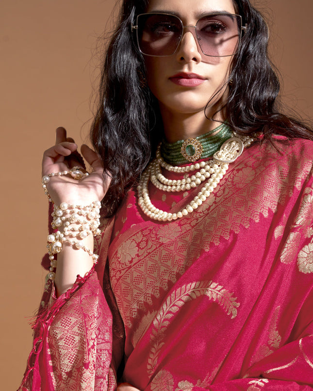 Rani Pink Pure Georgette Silk Weaving Saree