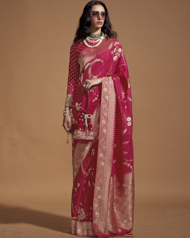 Rani Pink Pure Georgette Silk Weaving Saree