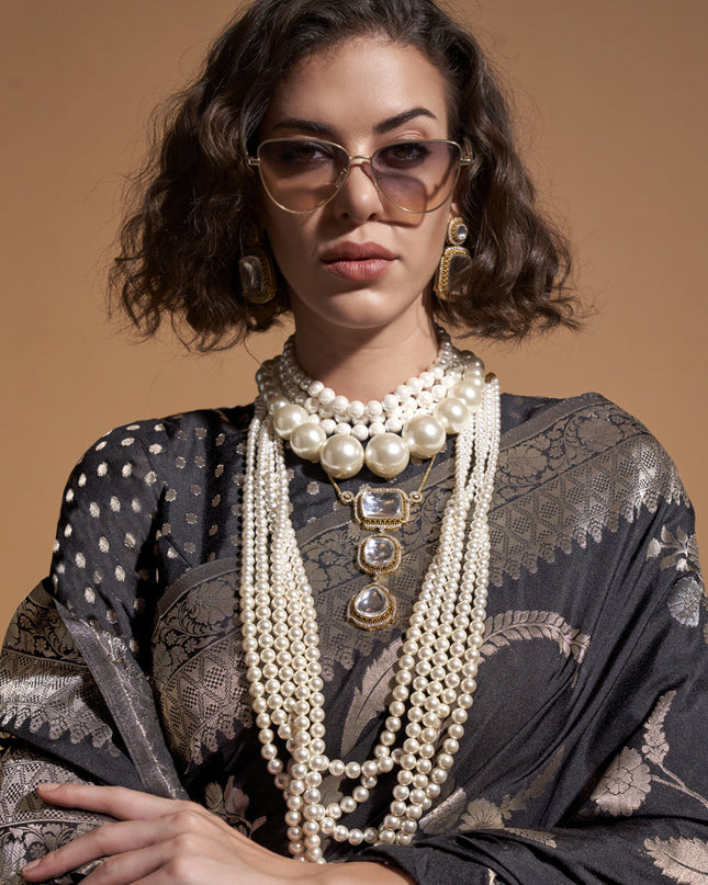 Black Pure Georgette Silk Weaving Saree