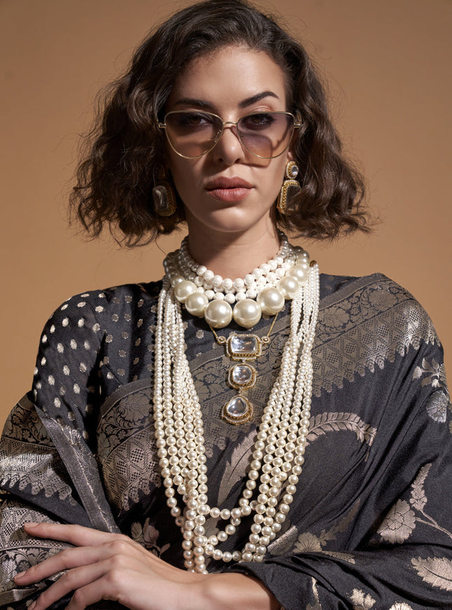 Black Pure Georgette Silk Weaving Saree