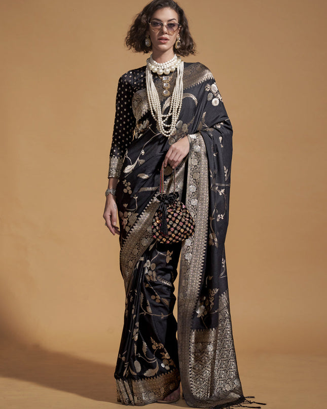 Black Pure Georgette Silk Weaving Saree