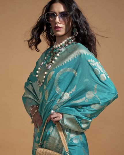 Firozi Pure Georgette Silk Weaving Saree