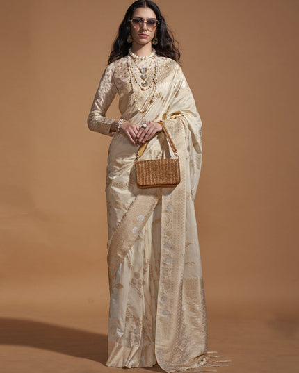Off White Pure Georgette Silk Weaving Saree
