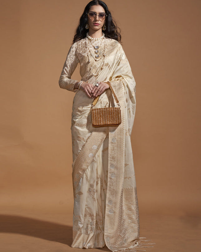 Off White Pure Georgette Silk Weaving Saree