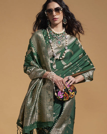 Forest Green Pure Georgette Silk Weaving Saree