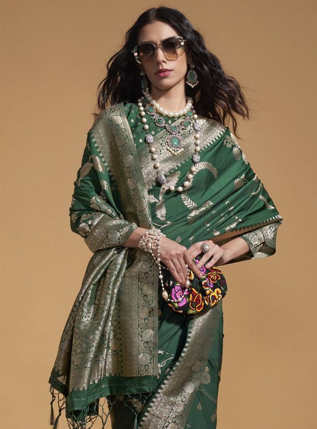 Forest Green Pure Georgette Silk Weaving Saree