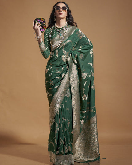 Forest Green Pure Georgette Silk Weaving Saree