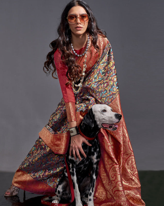 Black Handwoven Kashmiri Silk Saree