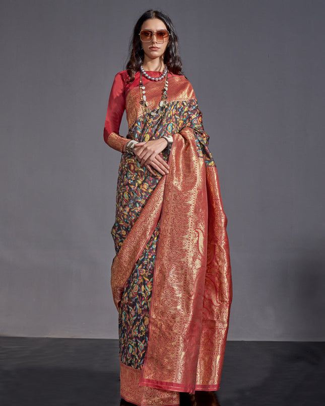 Black Handwoven Kashmiri Silk Saree