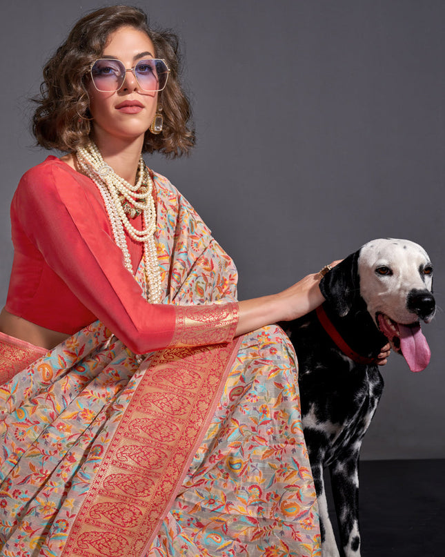 Blush Pink Handwoven Kashmiri Silk Saree