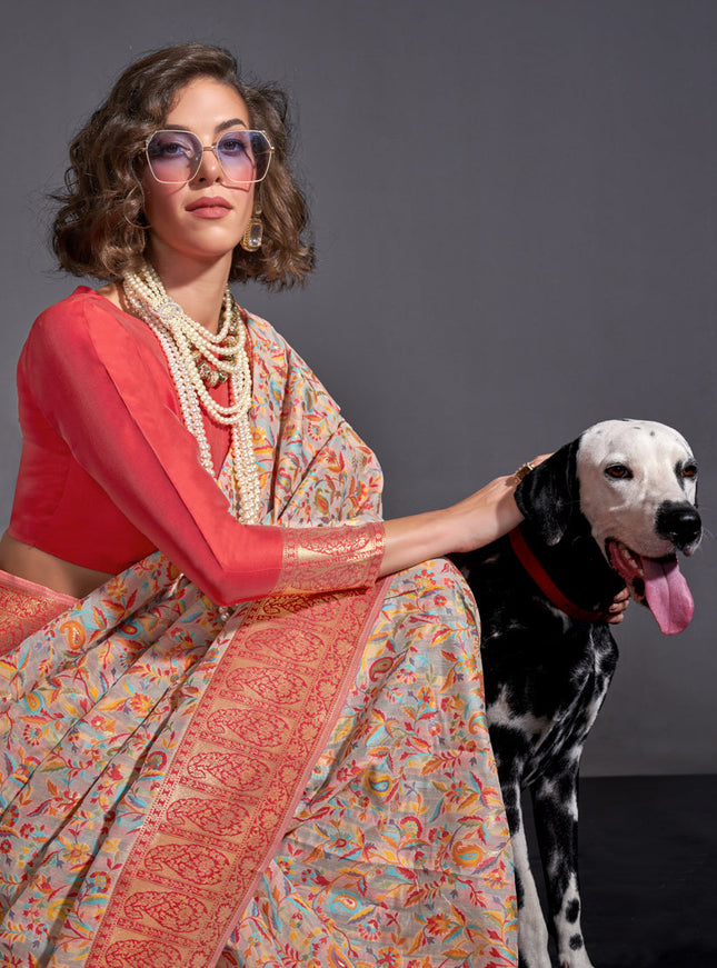 Blush Pink Handwoven Kashmiri Silk Saree