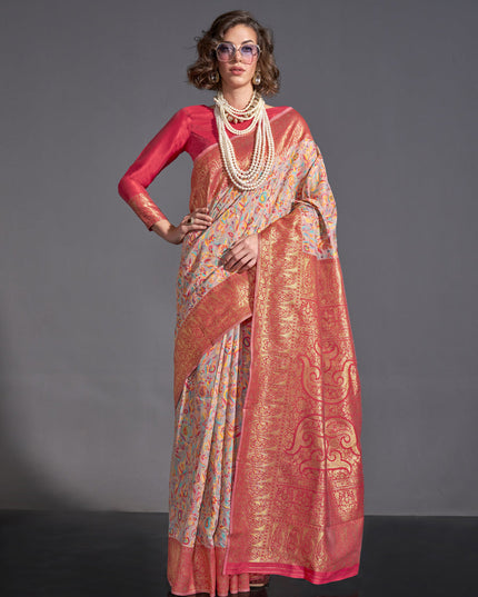 Blush Pink Handwoven Kashmiri Silk Saree