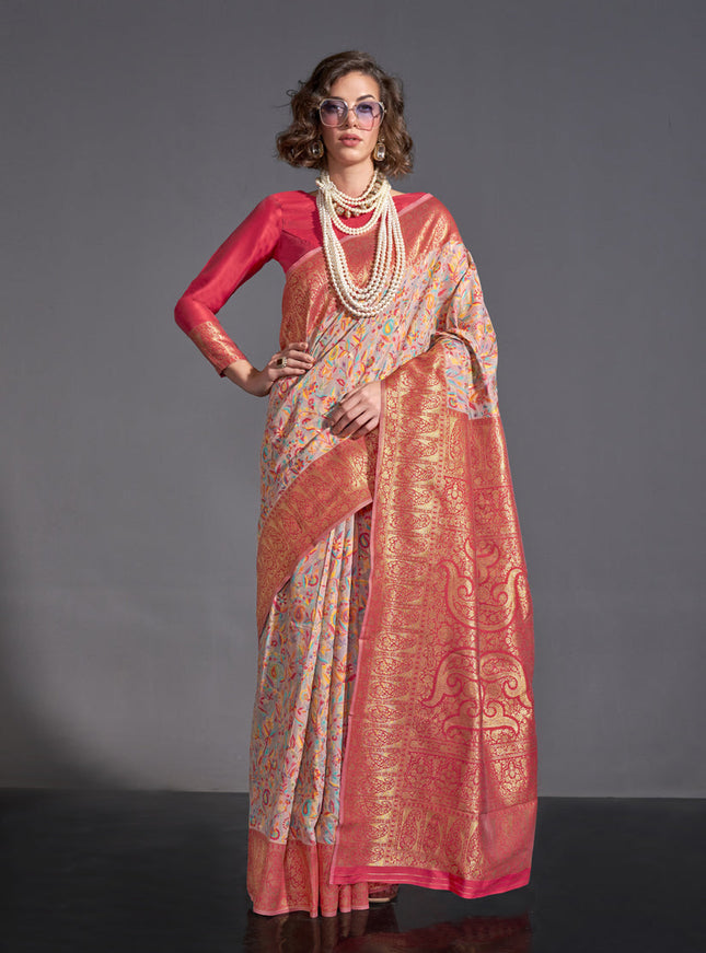 Blush Pink Handwoven Kashmiri Silk Saree
