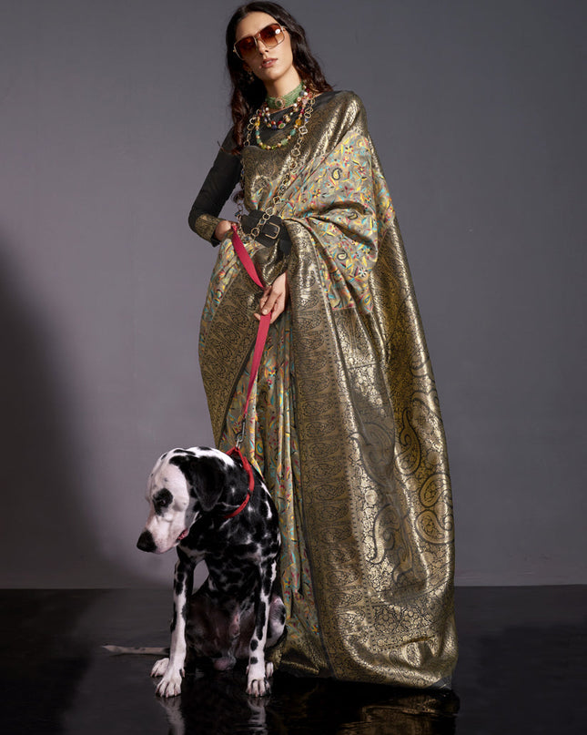 Black Handwoven Kashmiri Silk Saree