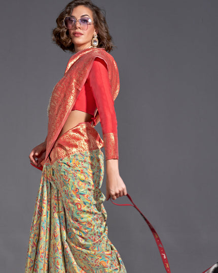 Mint Green Handwoven Kashmiri Silk Saree