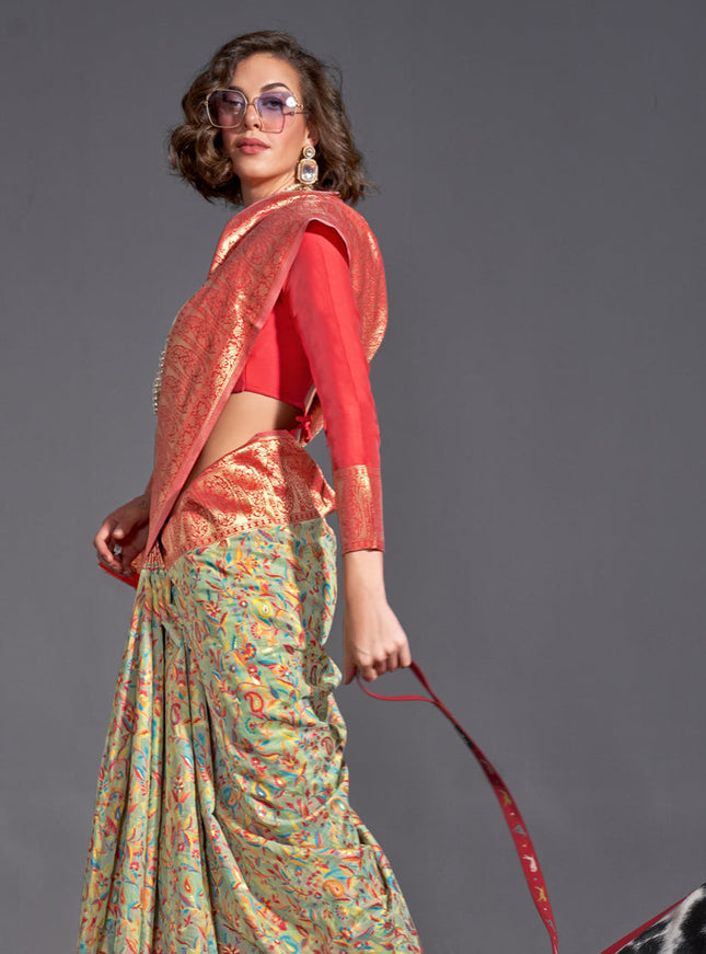 Mint Green Handwoven Kashmiri Silk Saree