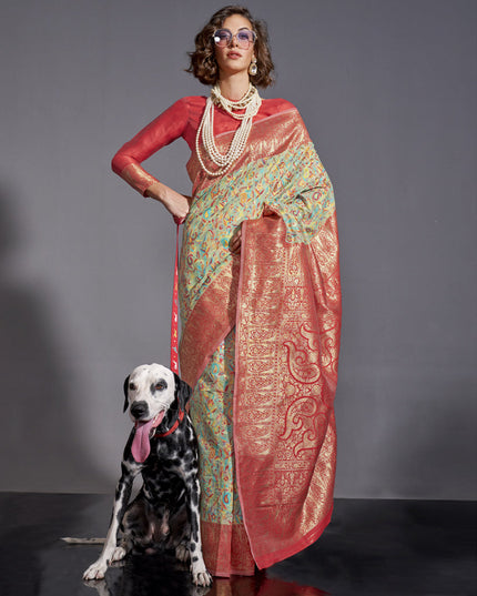 Mint Green Handwoven Kashmiri Silk Saree