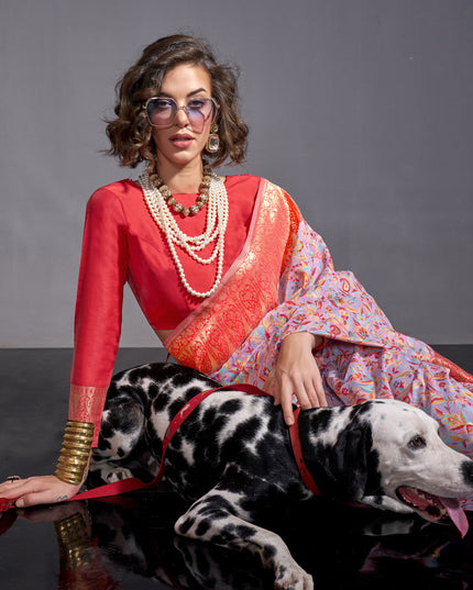 Lavender Handwoven Kashmiri Silk Saree