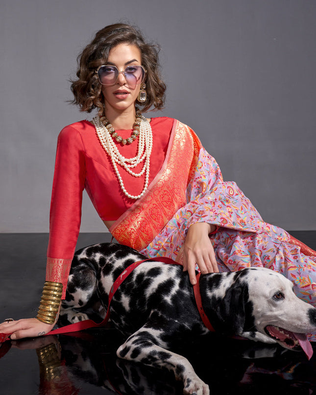 Lavender Handwoven Kashmiri Silk Saree