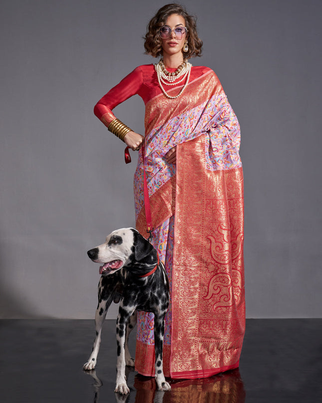 Lavender Handwoven Kashmiri Silk Saree