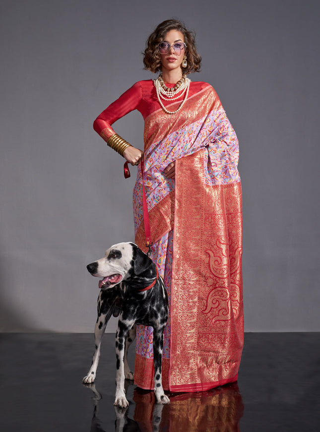 Lavender Handwoven Kashmiri Silk Saree