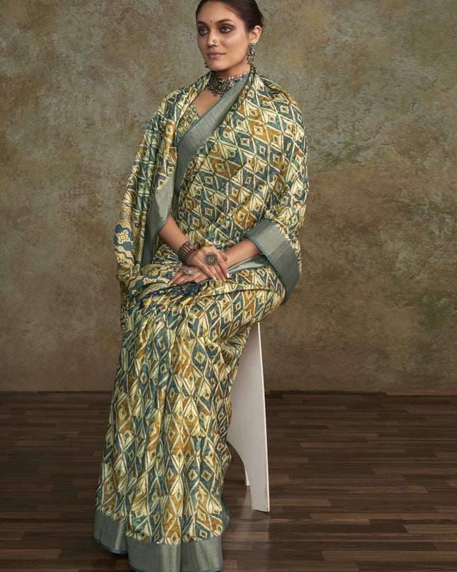 Multicolor Handloom Silk Printed Saree