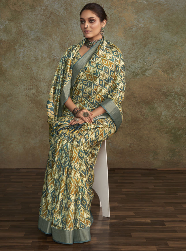 Multicolor Handloom Silk Printed Saree