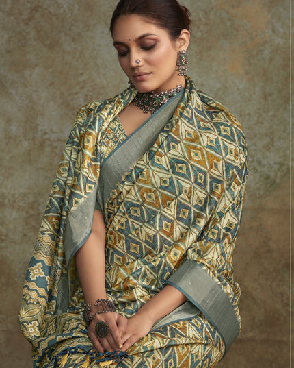 Multicolor Handloom Silk Printed Saree