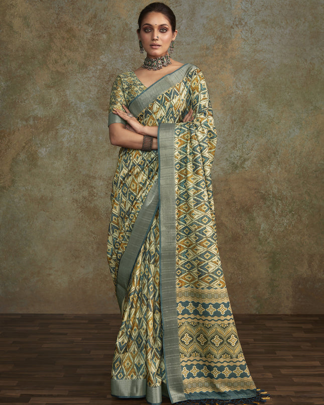 Multicolor Handloom Silk Printed Saree