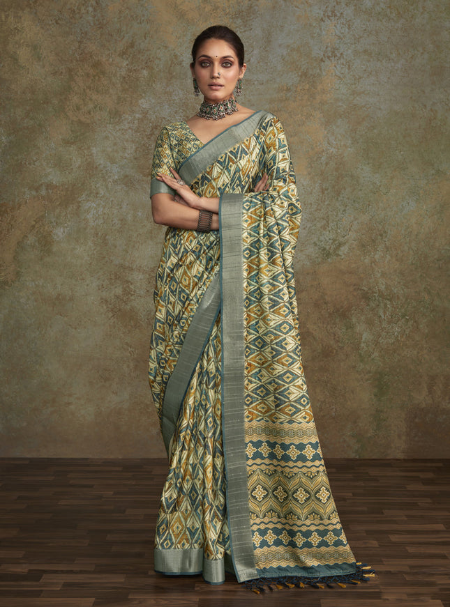 Multicolor Handloom Silk Printed Saree
