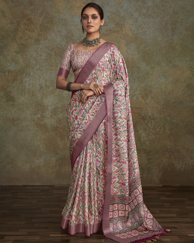 Blush Pink Handloom Silk Printed Saree