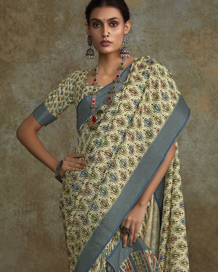 Pastel Green Handloom Silk Printed Saree