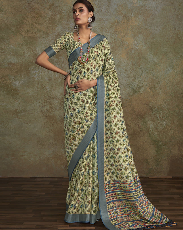 Pastel Green Handloom Silk Printed Saree
